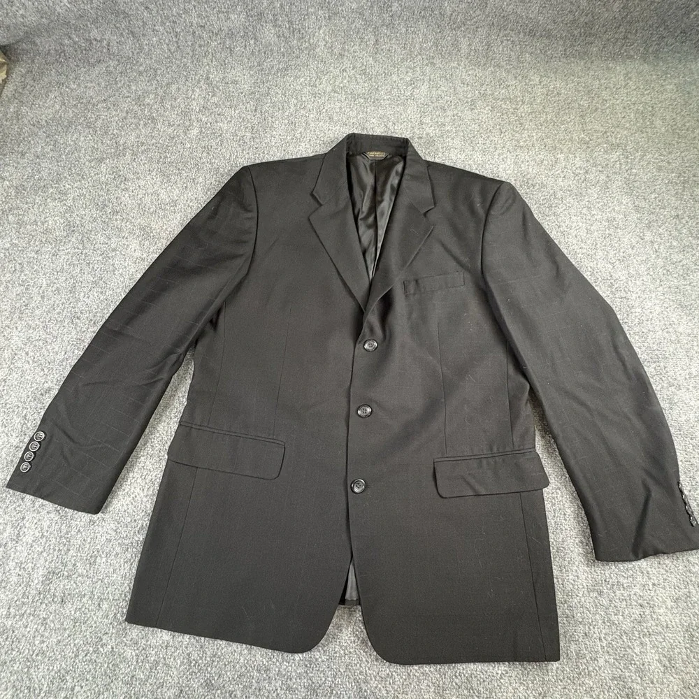 Caravelli Sport Coat Men's 42R Black Windowpane Y2K Superior 150s Hand Tailored